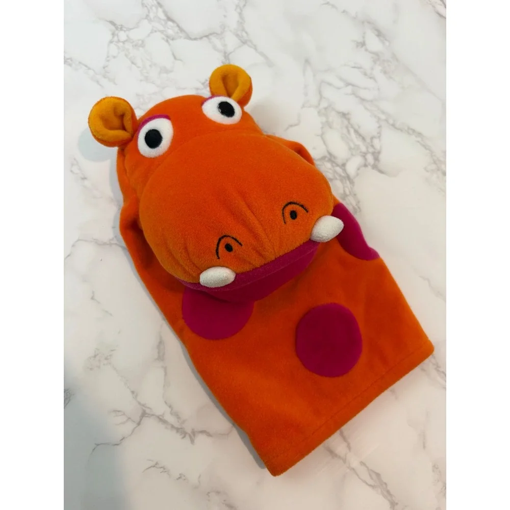 Gymboree Hippo Hand Puppet Orange Pink Polka Dot Fleece Plush Toy Vintage Style‎